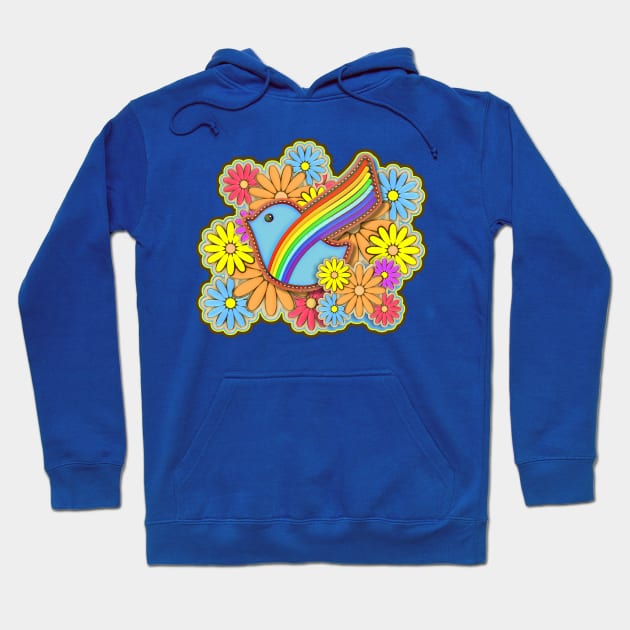 Hippie Flower Power Rainbow Dove Hoodie by AlondraHanley